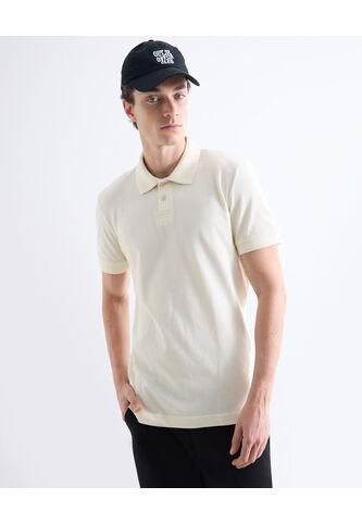 Polo  Para Hombre Cuello Tejido Sin Bolsillo Color Crema Marca Seven Seven #45110938 Seven Seven