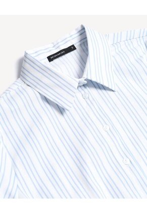 Camisa De Rayas Slim Fit Con Cuello Clásico  Para Mujer Azul Seven Seven