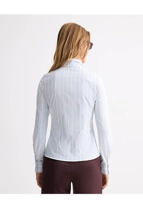Camisa De Rayas Slim Fit Con Cuello Clásico  Para Mujer Azul Seven Seven