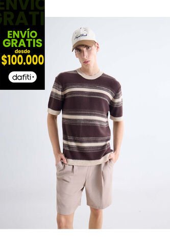 Camiseta En Tricot  Para Hombre Café Seven Seven Seven Seven