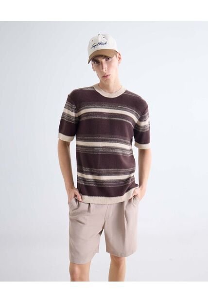 Camiseta En Tricot  Para Hombre Café Seven Seven
