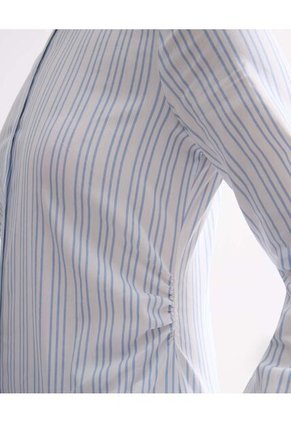 Camisa De Rayas Slim Fit Con Cuello Clásico  Para Mujer Azul Seven Seven