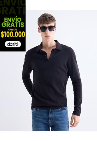 Polo En Tricot  Para Hombre Negro Seven Seven Seven Seven