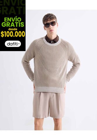 Saco Tejido Acanalado  Para Hombre Beige Seven Seven Seven Seven