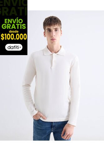 Polo En Tricot  Para Hombre Marfil Seven Seven Seven Seven