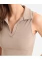 Crop Top Cuello Polo  Para Mujer Café Seven Seven de Seven Seven