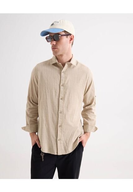 Camisa Para Hombre Manga Larga Sin Bolsillo Cuello Casual M Color Beige Marca Seven Seven #45012156