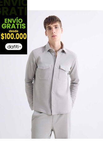 Sobrecamisa Con Bolsillos Frontales  Para Hombre Gris Seven Seven Seven Seven