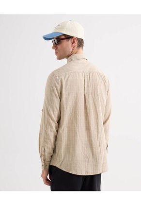 Camisa Para Hombre Manga Larga Sin Bolsillo Cuello Casual M Color Beige Marca Seven Seven #45012156