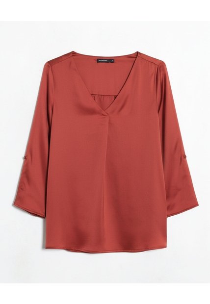 Camisa De Mangas Con Olanes   Para Mujer Rojo Seven Seven