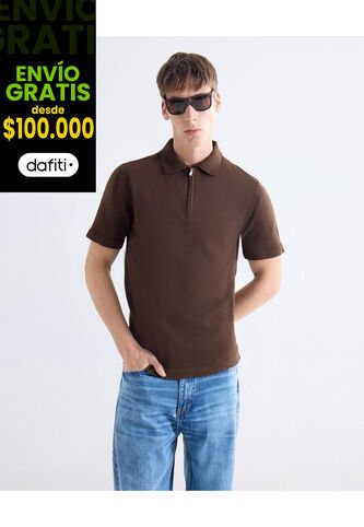 Polo Tejido Con Zipper  Para Hombre Café Seven Seven Seven Seven