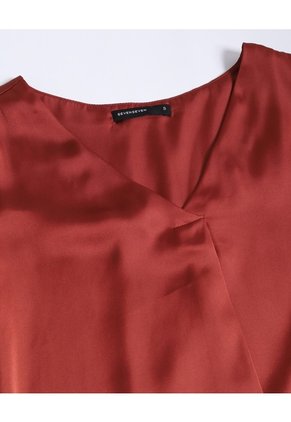 Camisa De Mangas Con Olanes   Para Mujer Rojo Seven Seven