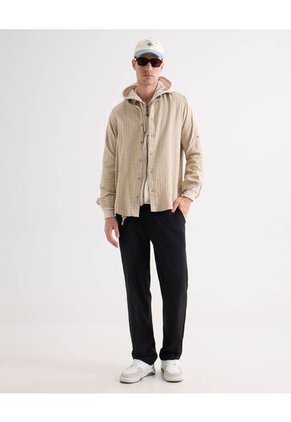 Camisa Para Hombre Manga Larga Sin Bolsillo Cuello Casual M Color Beige Marca Seven Seven #45012156