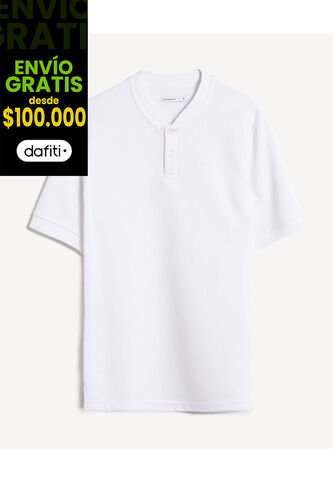 Polo Cuello Mao Con Botonadura  Para Hombre Blanco Seven Seven Seven Seven