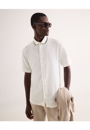 Camisa Para Hombre Manga Corta Sin Bolsillo Cuello Casual M Color Crudo Marca Seven Seven #45012188