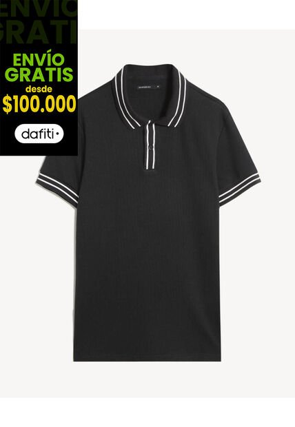 Polo Relaxed Con Contrastes  Para Hombre Negro Seven Seven