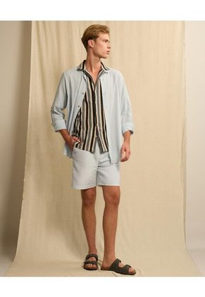 Camisa Resort Rayas Neutras  Para Hombre Azul Seven Seven
