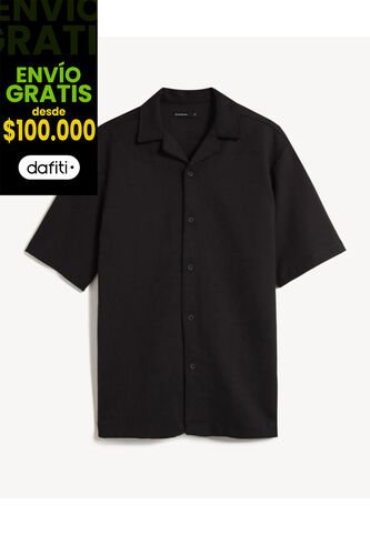 Camiseta Relaxed Con Botonadura  Para Hombre Negro Seven Seven Seven Seven