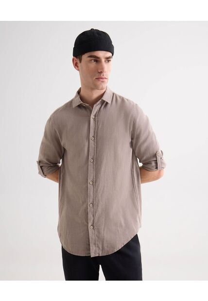 Camisa Relax Fit Manga Larga  Para Hombre Café Seven Seven