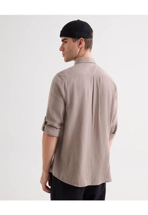 Camisa Relax Fit Manga Larga  Para Hombre Café Seven Seven