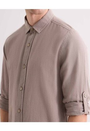 Camisa Relax Fit Manga Larga  Para Hombre Café Seven Seven