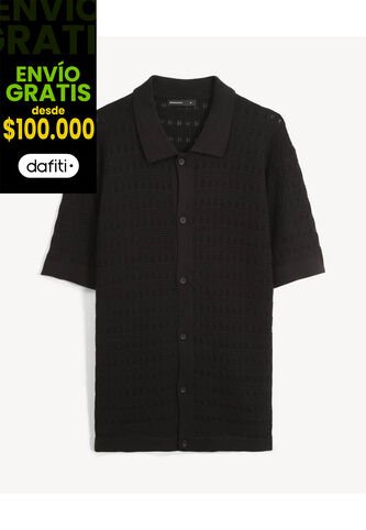 Camisa Tejida Texturizada  Para Hombre Negro Seven Seven Seven Seven