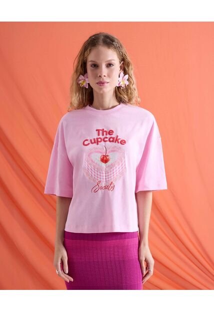 Camiseta Oversize Estampada  Para Mujer Rosa Seven Seven