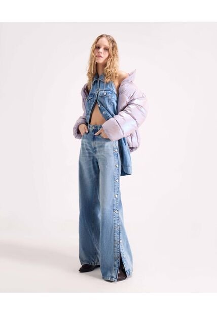 Jean Wide Leg Con Botones Laterales  Para Mujer Azul Seven Seven