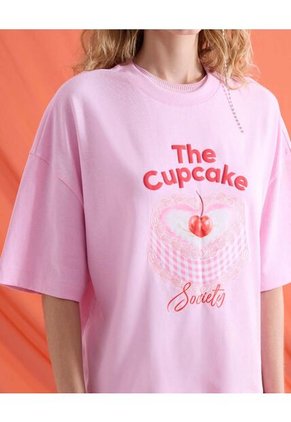 Camiseta Oversize Estampada  Para Mujer Rosa Seven Seven