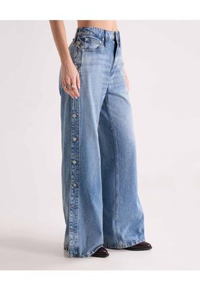 Jean Wide Leg Con Botones Laterales  Para Mujer Azul Seven Seven
