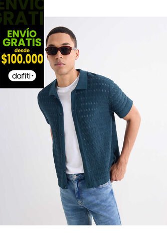 Camisa Tejida Texturizada  Para Hombre Azul Seven Seven Seven Seven