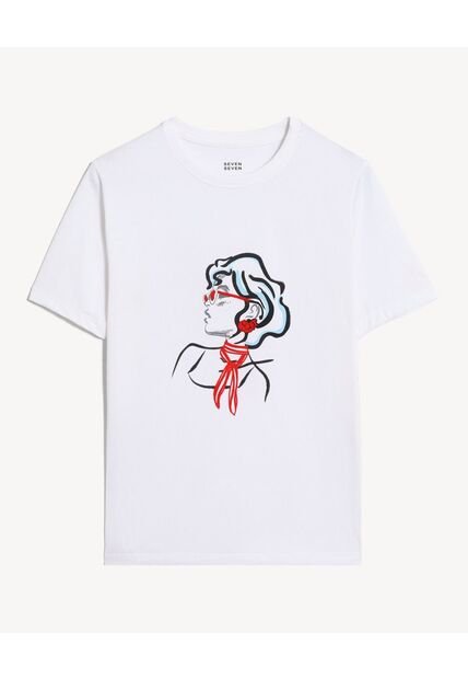 Camiseta Ilustracion Artistica  Para Mujer Blanco Seven Seven
