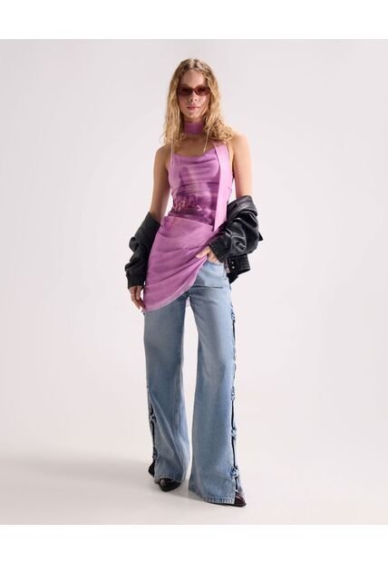 Vestido Estampado Con Bufanda  Para Mujer Rosa Seven Seven