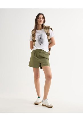 Camiseta Estampada Con Bordado  Para Mujer Crudo Seven Seven