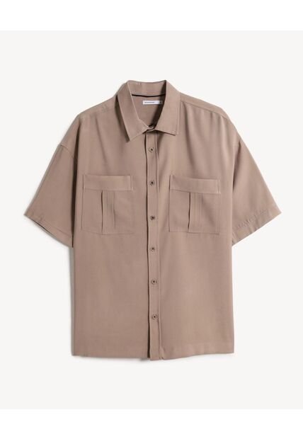 Camisa Para Hombre Manga Corta Con Bolsillo Cuello Casual M Color Café Marca Seven Seven #45012189