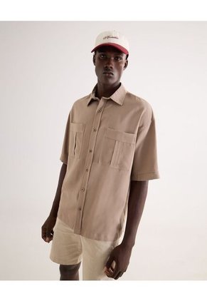 Camisa Para Hombre Manga Corta Con Bolsillo Cuello Casual M Color Café Marca Seven Seven #45012189