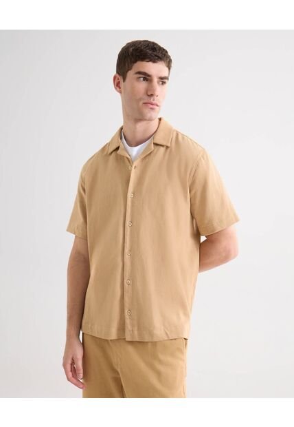 Camisa Resort En Sarga Rústica  Para Hombre Camel Seven Seven