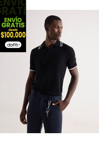 Polo Tejido Fit Regular  Para Hombre Negro Seven Seven Seven Seven