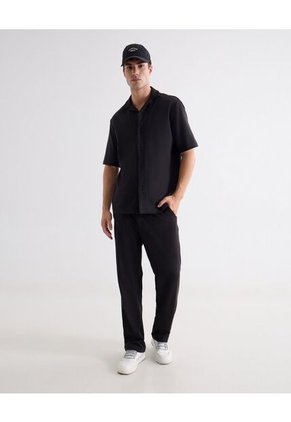 Camiseta Relaxed Con Botonadura  Para Hombre Negro Seven Seven