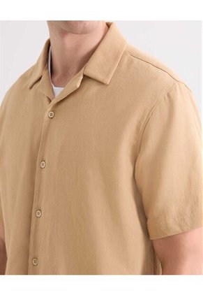 Camisa Resort En Sarga Rústica  Para Hombre Camel Seven Seven