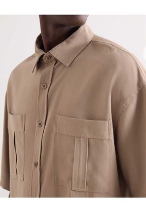 Camisa Para Hombre Manga Corta Con Bolsillo Cuello Casual M Color Café Marca Seven Seven #45012189