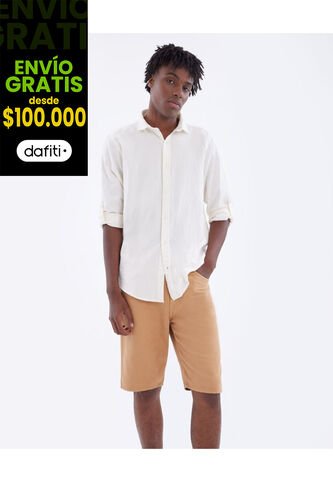 Camisa En Efecto Lino  Para Hombre Marfil Seven Seven Seven Seven