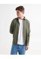 Camisa Manga Larga Textura Arrugada  Para Hombre Verde Seven Seven de Seven Seven