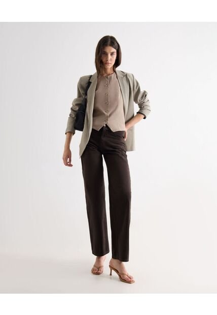 Jean Straight Tono Cafe  Para Mujer Negro Seven Seven