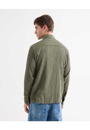 Camisa Manga Larga Textura Arrugada  Para Hombre Verde Seven Seven
