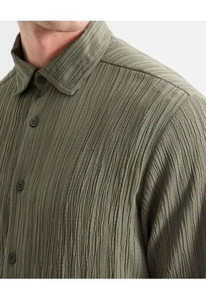 Camisa Manga Larga Textura Arrugada  Para Hombre Verde Seven Seven