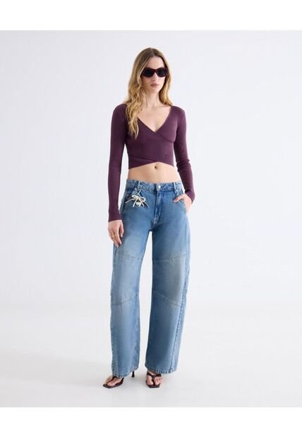 Jean Wide Leg Tono Medio Dirty  Para Mujer Azul Seven Seven