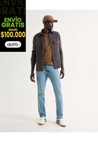 Sobrecamisa De Sarga  Para Hombre Gris Seven Seven Seven Seven