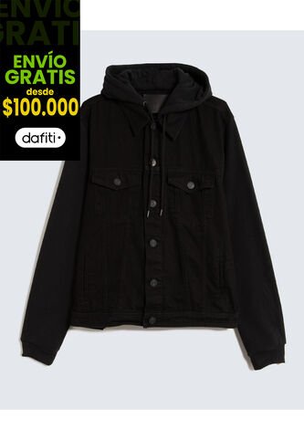 Chaqueta Trucker Con Capota  Para Hombre Negro Seven Seven Seven Seven