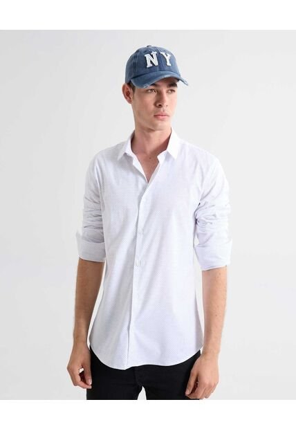 Camisa Estampado De Lunares  Para Hombre Blanco Seven Seven
